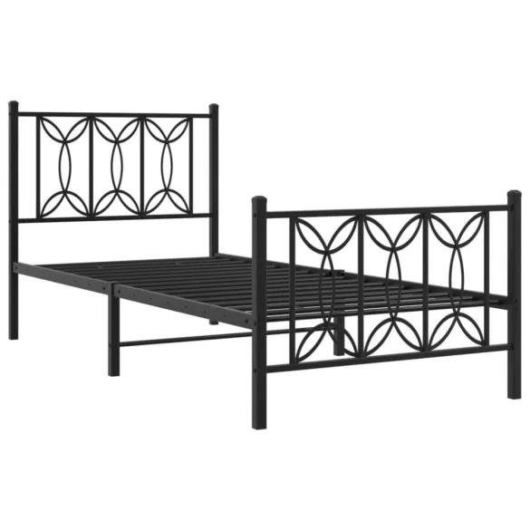 fekete fém ágykeret fej- és lábtámlával 80 x 200 cm