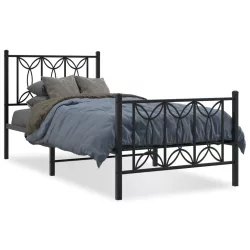fekete fém ágykeret fej- és lábtámlával 90 x 200 cm