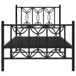 fekete fém ágykeret fej- és lábtámlával 90 x 200 cm
