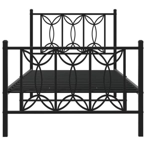 fekete fém ágykeret fej- és lábtámlával 90 x 200 cm