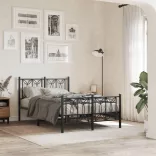 fekete fém ágykeret fej- és lábtámlával 120 x 190 cm