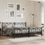 fekete fém ágykeret fej- és lábtámlával 193 x 203 cm