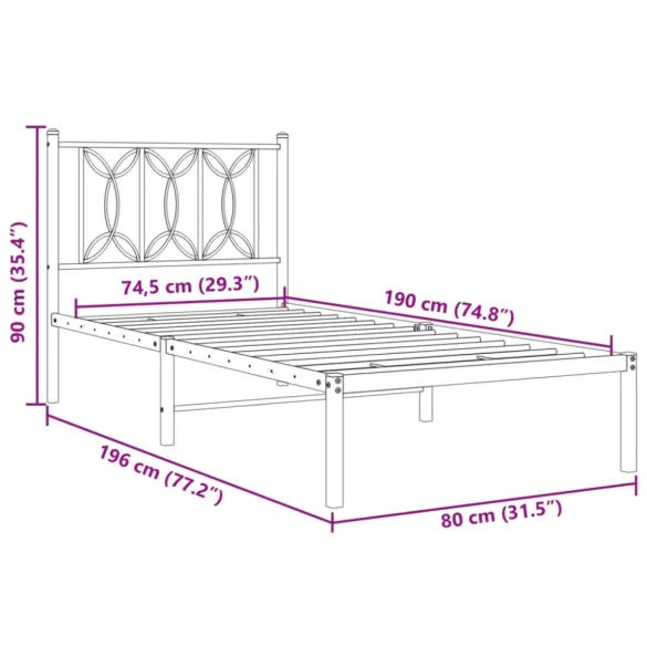 fehér fém ágykeret matrac nélkül fejtámlával 180 x 200 cm