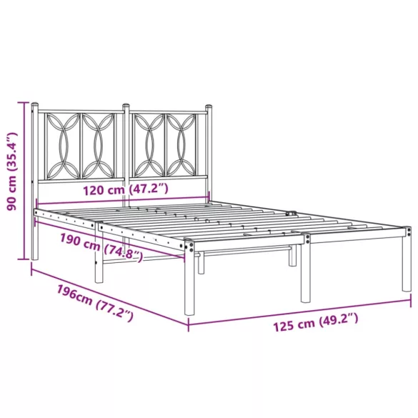 fehér fém ágykeret fejtámlával 120x190 cm