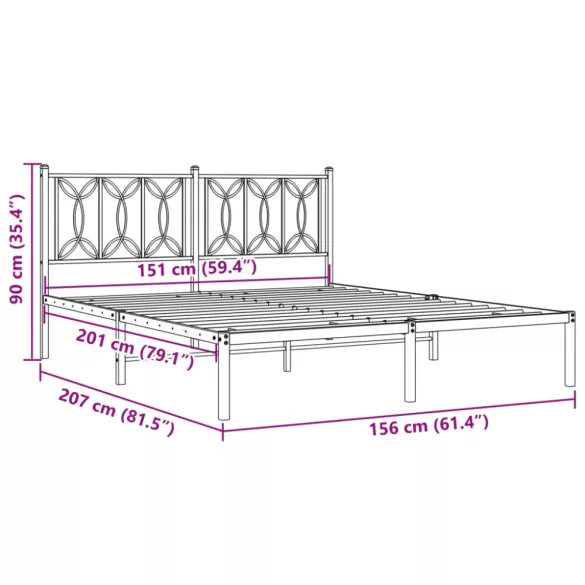 fehér fém ágykeret fejtámlával 150 x 200 cm
