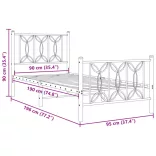 fehér fém ágykeret fej- és lábtámlával 90 x 190 cm