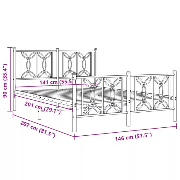 fehér fém ágykeret fej- és lábtámlával 140x200 cm