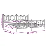 fehér fém ágykeret fej- és lábtámlával 200x200 cm