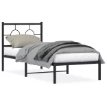 fekete fém ágykeret fejtámlával 75 x 190 cm