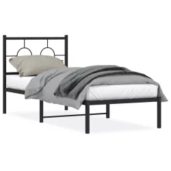 fekete fém ágykeret fejtámlával 75 x 190 cm