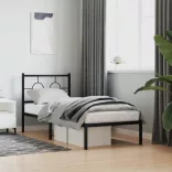 fekete fém ágykeret fejtámlával 75 x 190 cm