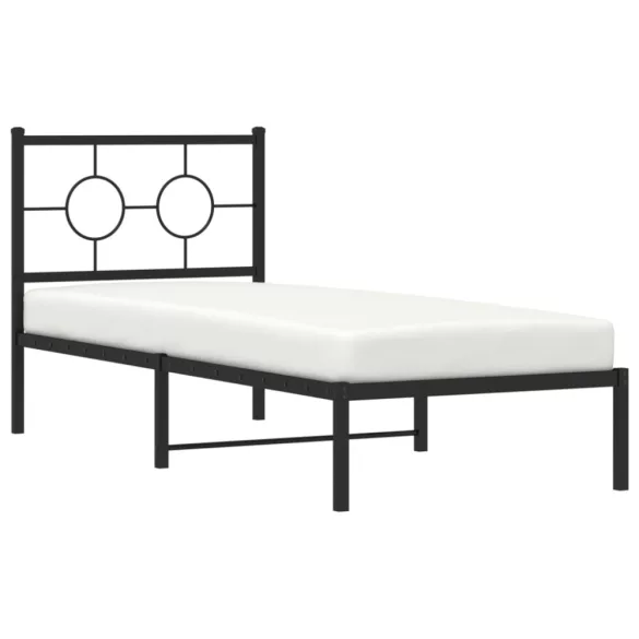 fekete fém ágykeret fejtámlával 75 x 190 cm