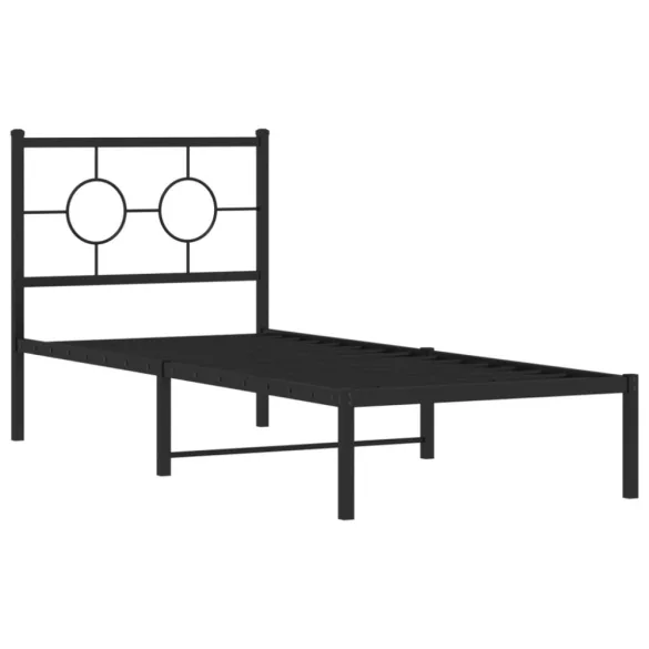 fekete fém ágykeret fejtámlával 80 x 200 cm