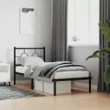 fekete fém ágykeret fejtámlával 80 x 200 cm