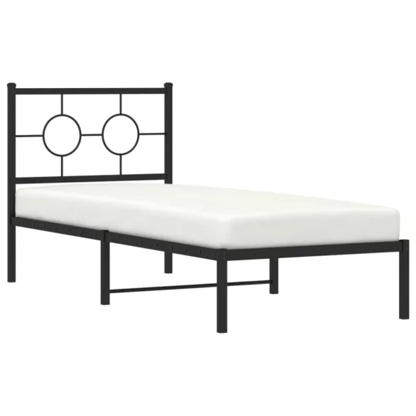fekete fém ágykeret fejtámlával 80 x 200 cm