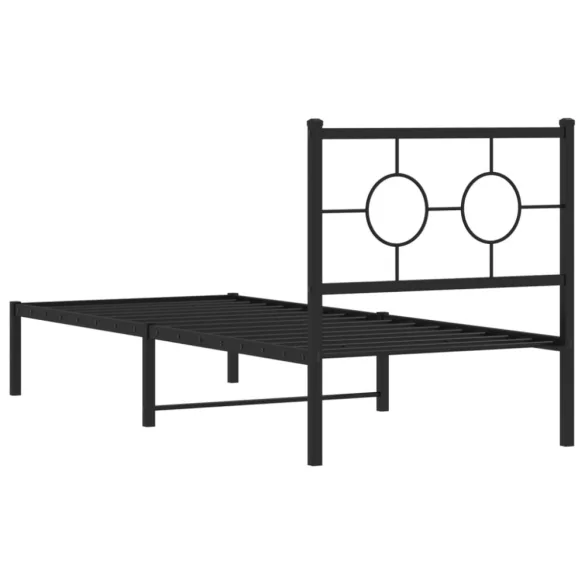fekete fém ágykeret fejtámlával 80 x 200 cm