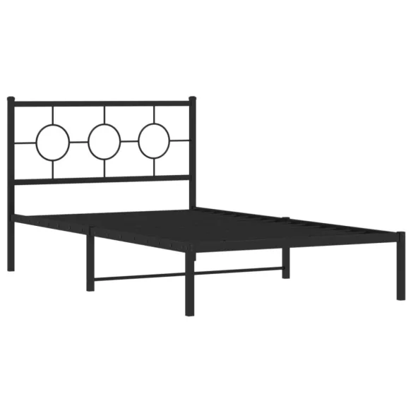 fekete fém ágykeret fejtámlával 107 x 203 cm
