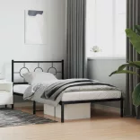 fekete fém ágykeret fejtámlával 107 x 203 cm