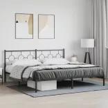 fekete fém ágykeret fejtámlával 200 x 200 cm