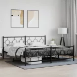 fekete fém ágykeret fej- és lábtámlával 193 x 203 cm