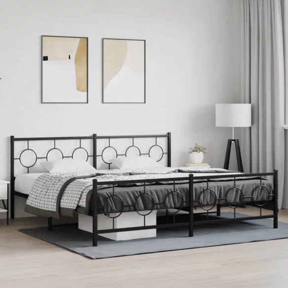 fekete fém ágykeret fej- és lábtámlával 193 x 203 cm