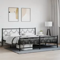 fekete fém ágykeret fej- és lábtámlával 200 x 200 cm