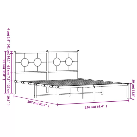 fehér fém ágykeret fejtámlával 150 x 200 cm