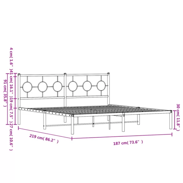 fehér fém ágykeret fejtámlával 183 x 213 cm