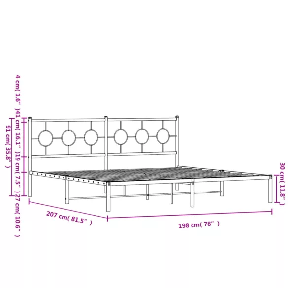 fehér fém ágykeret fejtámlával 193 x 203 cm