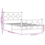 fehér fém ágykeret fej- és lábtámlával 107 x 203 cm