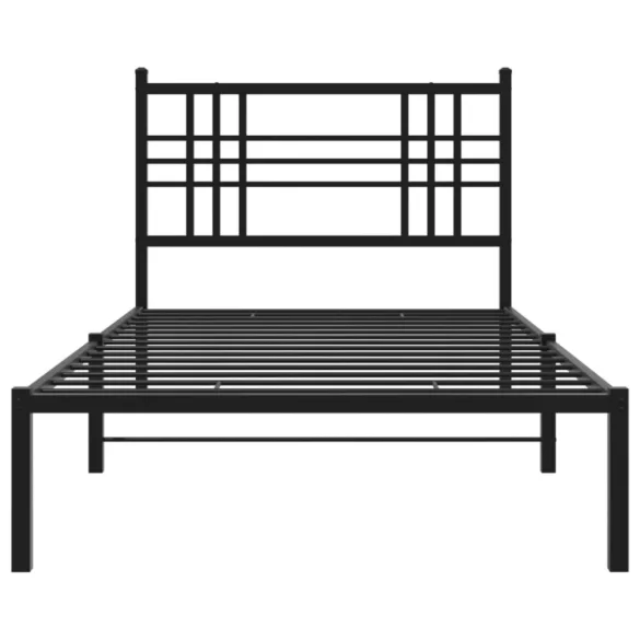 fekete fém ágykeret fejtámlával 90 x 200 cm