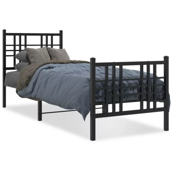 fekete fém ágykeret fej- és lábtámlával 75 x 190 cm