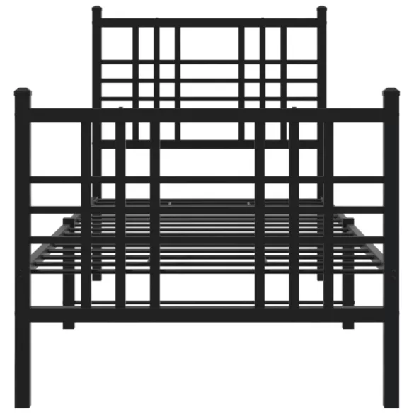 fekete fém ágykeret fej- és lábtámlával 75 x 190 cm