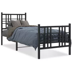 fekete fém ágykeret fej- és lábtámlával 80 x 200 cm