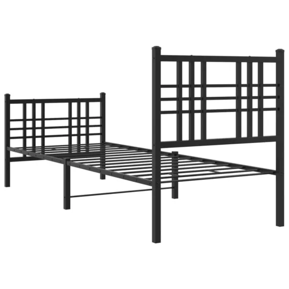 fekete fém ágykeret fej- és lábtámlával 80 x 200 cm