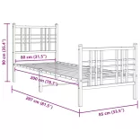 fekete fém ágykeret fej- és lábtámlával 80 x 200 cm