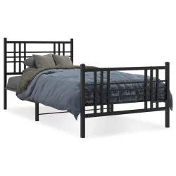 fekete fém ágykeret fej- és lábtámlával 90 x 190 cm