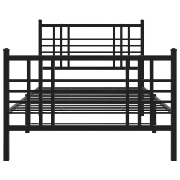 fekete fém ágykeret fej- és lábtámlával 90 x 190 cm