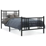 fekete fém ágykeret fej- és lábtámlával 90 x 200 cm