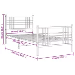 fekete fém ágykeret fej- és lábtámlával 90 x 200 cm