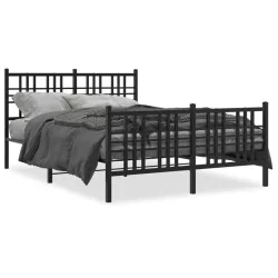 fekete fém ágykeret fej- és lábtámlával 137 x 190 cm
