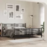fekete fém ágykeret fej- és lábtámlával 200 x 200 cm