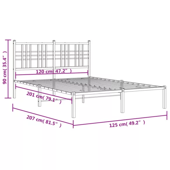 fehér fém ágykeret fejtámlával 120 x 200 cm