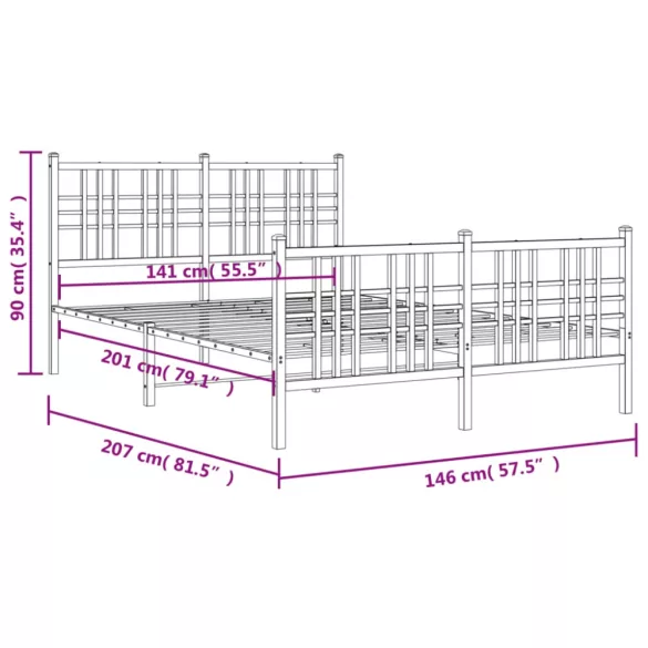fehér fém ágykeret fej- és lábtámlával 140x200 cm