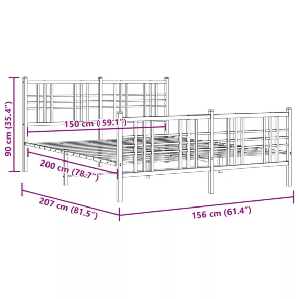 fehér fém ágykeret fej- és lábtámlával 150x200 cm