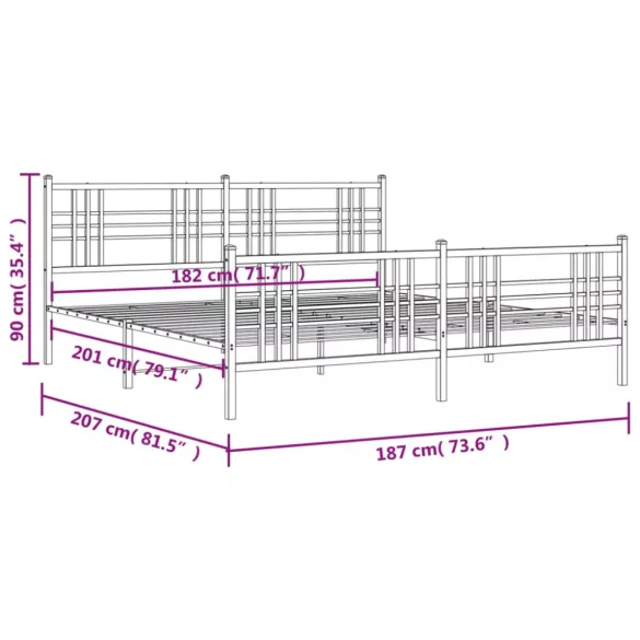 fehér fém ágykeret fej- és lábtámlával 180 x 200 cm