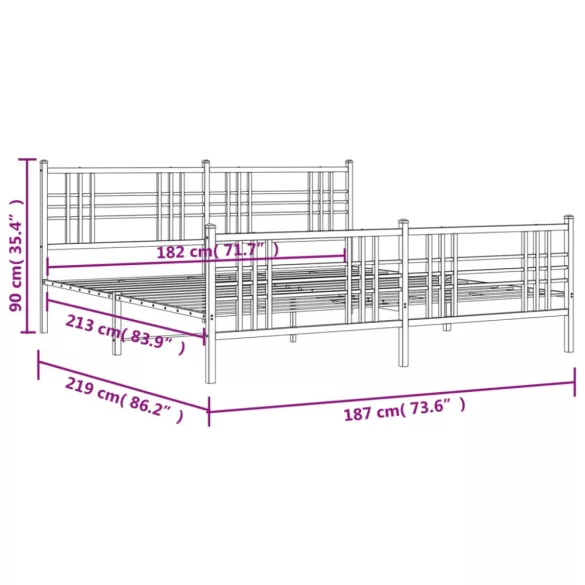 fehér fém ágykeret fej- és lábtámlával 183 x 213 cm