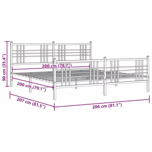 fehér fém ágykeret fej- és lábtámlával 200x200 cm
