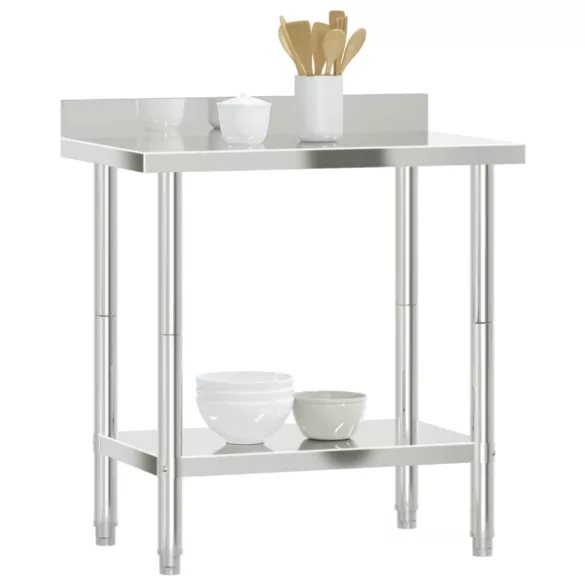 rozsdamentes acél konyhai munkaasztal hátlappal 82,5x55x93 cm