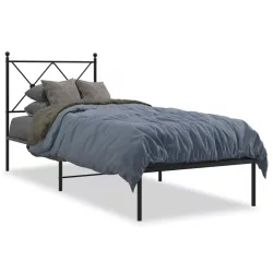 fekete fém ágykeret fejtámlával 75 x 190 cm